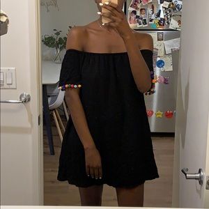 Tube top dress with fringed sleeve